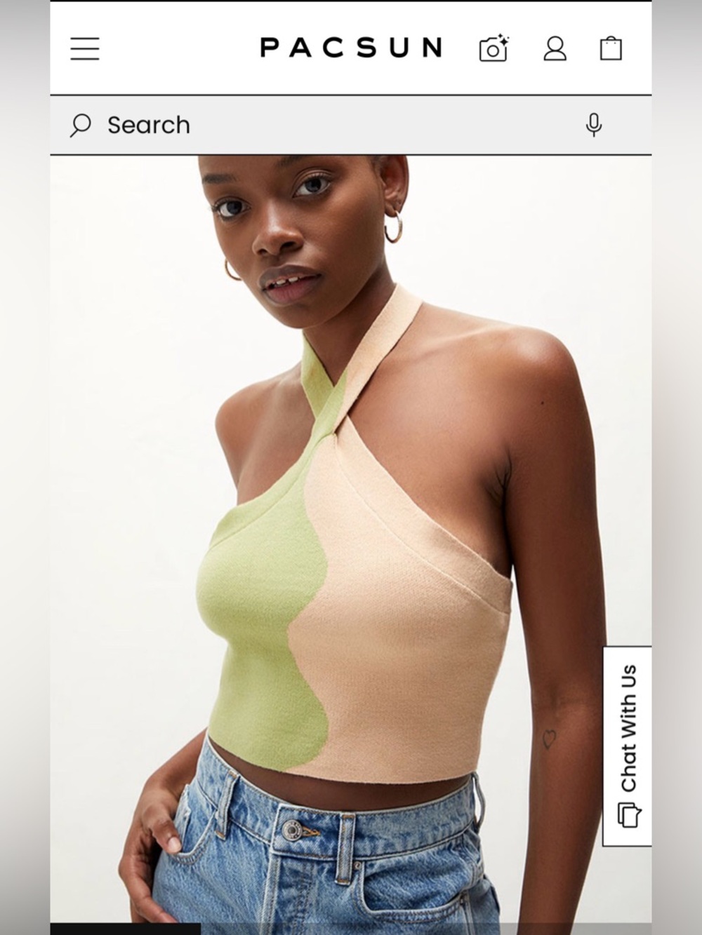 PacSun Beige & Light Green Halter Colorblock Crop Top